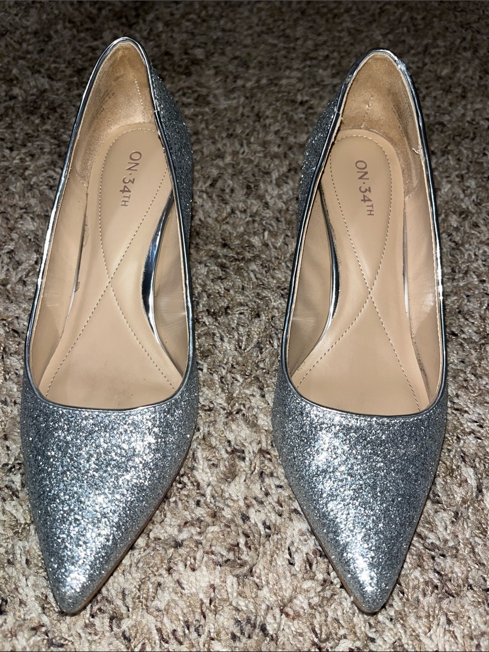 Silver Glitter Pointed Toe Women's Pumps